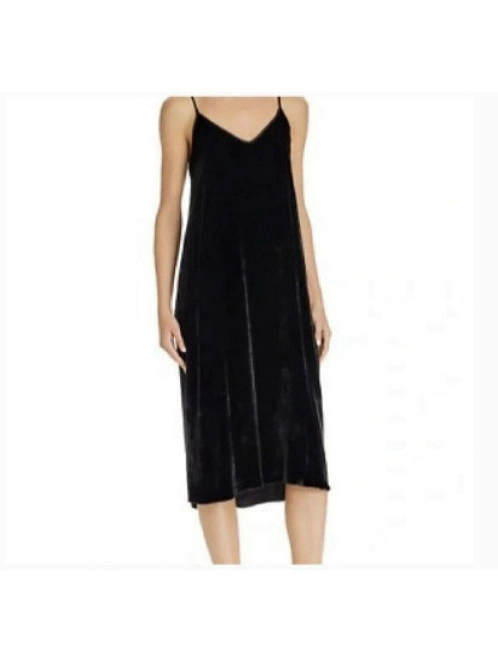 Uniqlo Velvet Midi Slip Dress Women's Small Black V-Neck Y2K Layering Relaxed